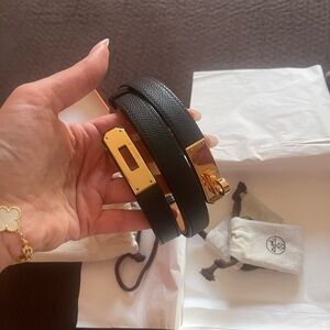 Hermes Kelly Belt black with gold hw